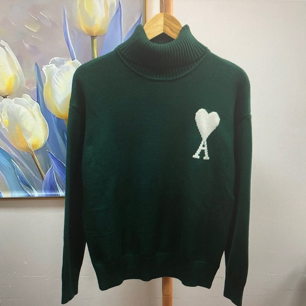 Ami Teal Sweater with White Heart Detail